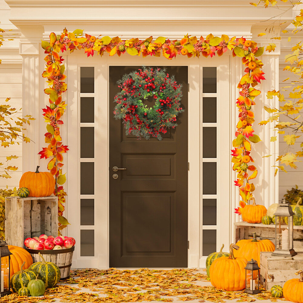 Artificial Xmas Wreath for Front Door Decoration with Red Berries