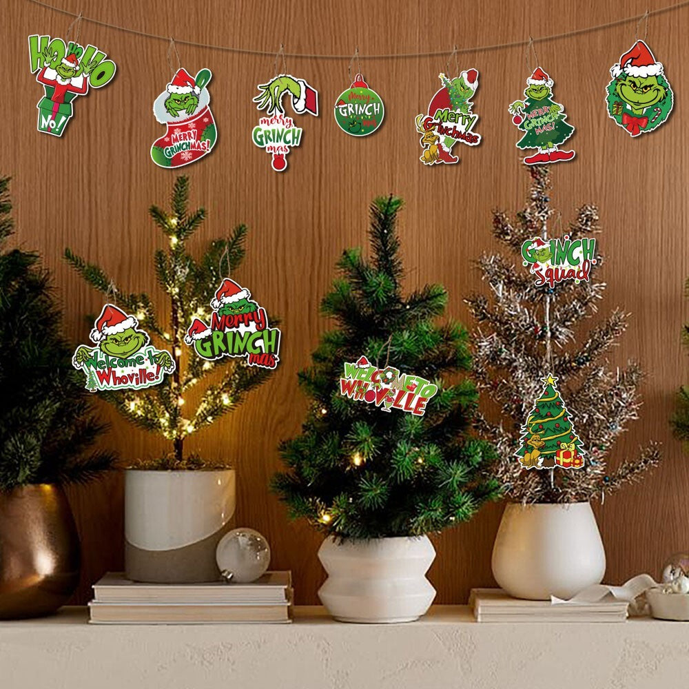 12X Merry Christmas Grinch Ornaments Xmas Tree Hanging Decoration Figure Pendant