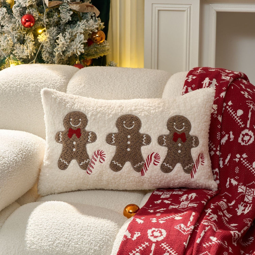 UK Plush Christmas Embroidery Cushion Cover Xmas Luxury Pillow Case Home Decor