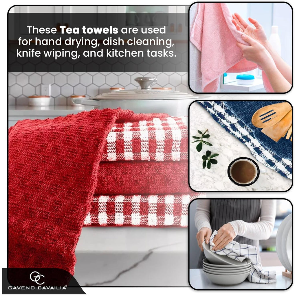 Large Tea Towels Pack of 16 | 46 X 65 Cm Sage Green Check Tea Towels Bar Kitchen Towels Set | Absorbent Chef Tea Towel Dish Cloths for Washing & Cleaning | 35% Polyester, 65% Cotton Dish Towels