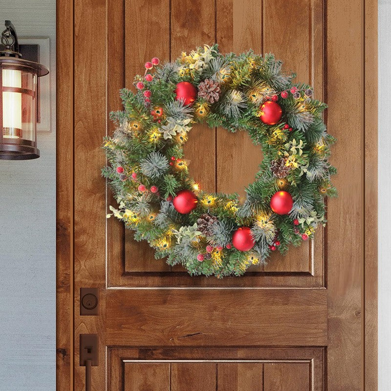 LED Christmas Wreath for Front Door Garland Christmas Xmas Ball Decor Outdoor Uk