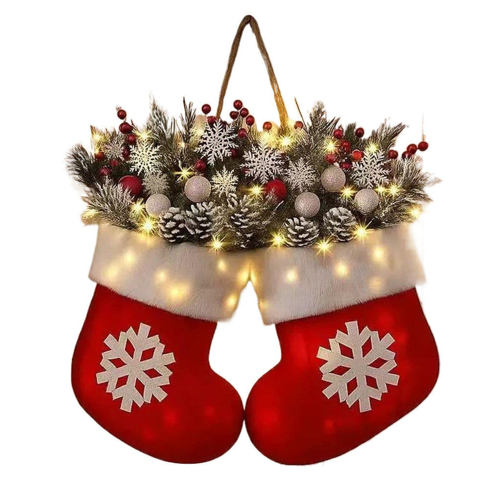 Christmas Wreath Indoor Christmas Mitten Wreath with LED Lights