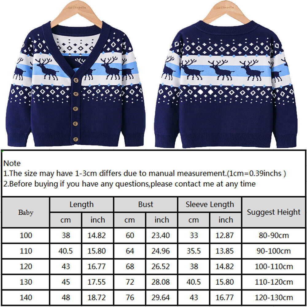Boys Girls Christmas Elk Sweaters Kids Winter Cardigans Knit Jumper Casual Tops