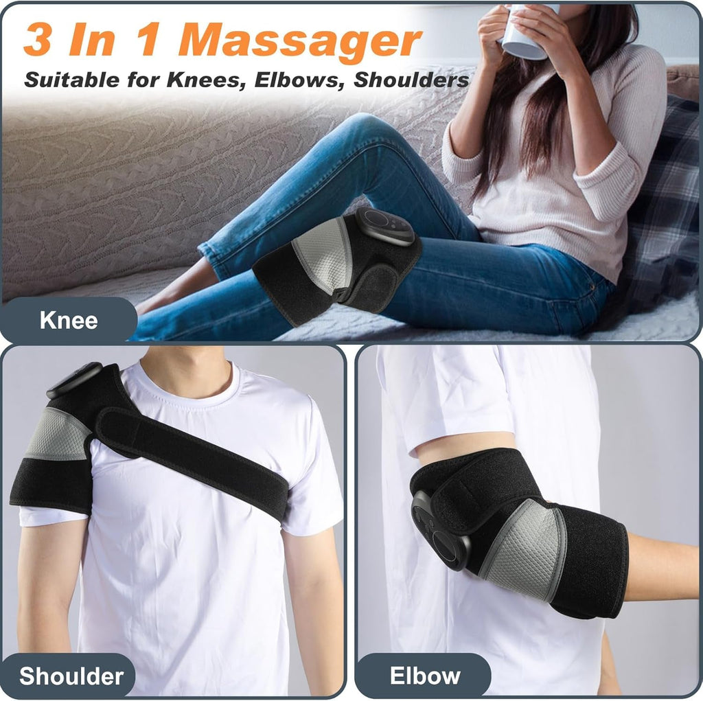 Heated Knee Massager, 3-In-1 Knee Shoulder Elbow Heating Massage Wrap, Pain Relief & Relaxation