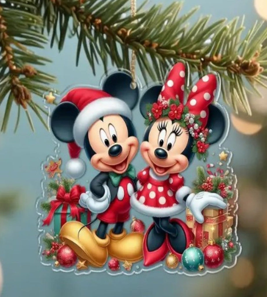 2D Acrylic Christmas Hanging Decoration - Mickey & Minnie - New