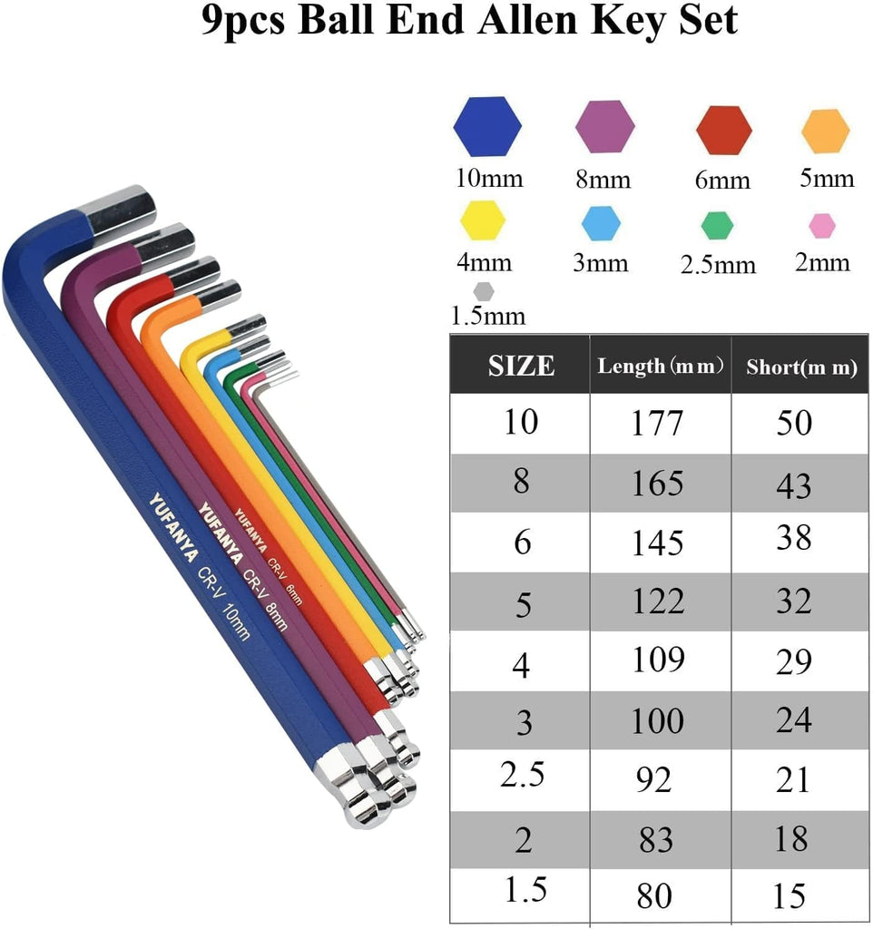 18PCS Allen Key Set,Metric Ball End Allen Hex Key Set and Torx/Star Key Set with Colour Coding,Sizes T10-T50,1.5Mm-10Mm for Furniture Assembly,Bike,Motorcycle Maintenance,Household Diy,Case Package