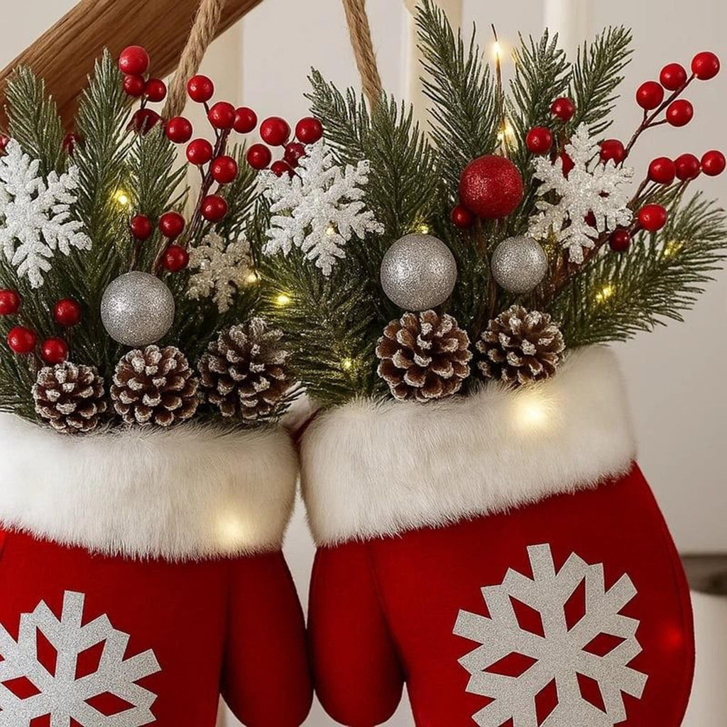 Christmas Wreath Indoor Christmas Mitten Wreath with LED Lights