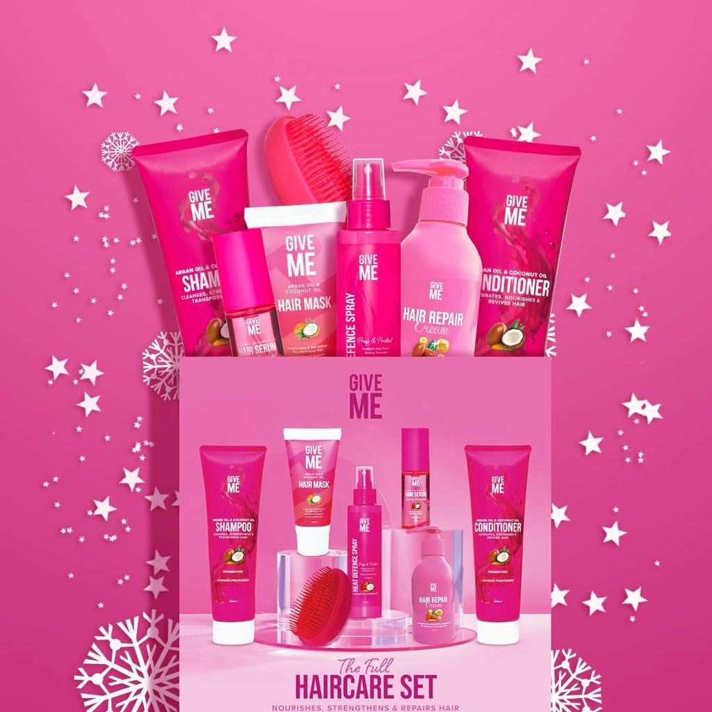 Cosmetics, Shampoo and Conditioner Sets, with Hair Mask, Heat Defence Spray, Repair Cream, Serum, Detangle Hairbrush, Argan & Coconut Oil, Paraben Free, Haircare Gift Set