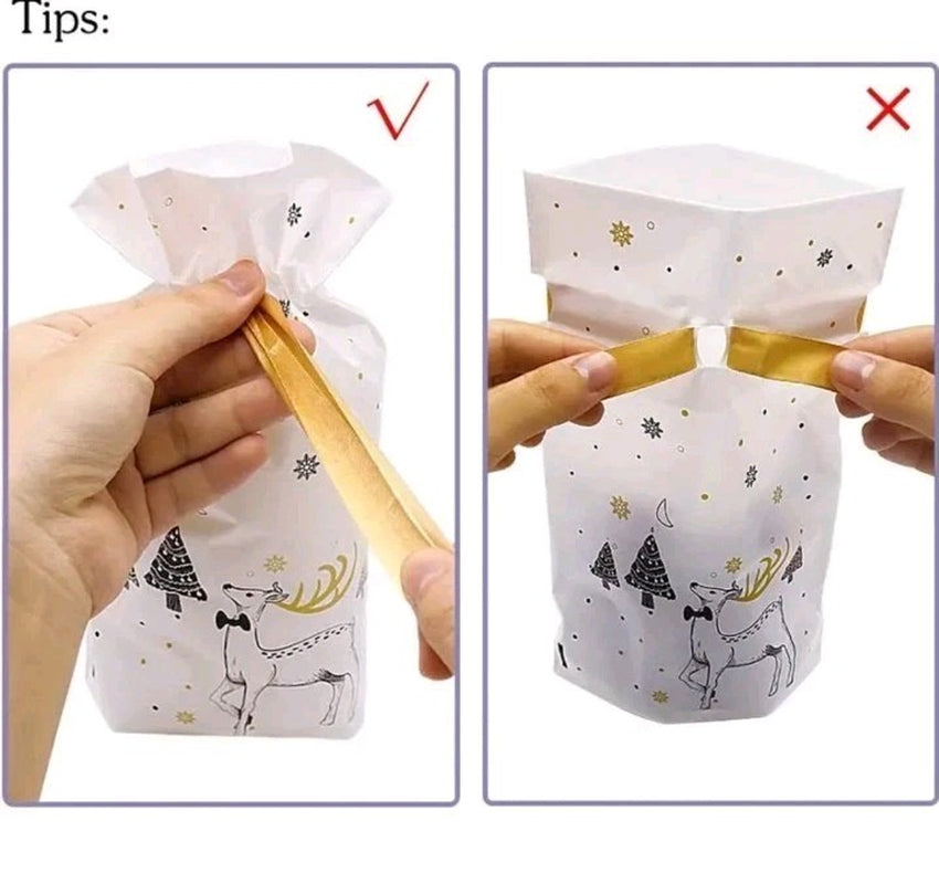 10X Christmas Gift Bag Candy Party Santa Sack Sweet Treat Drawstring Goody Bag
