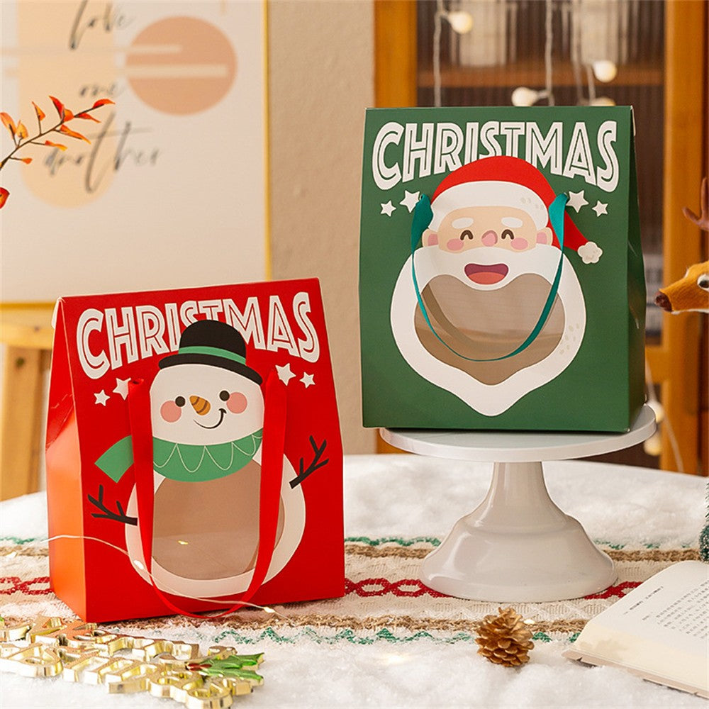 Christmas Santa Window Paper Box with Handle Candy Cookie Gift Packaging Bags