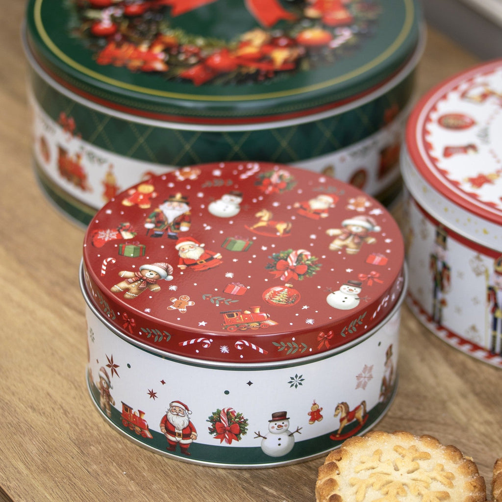 3Pc Festive Christmas Nesting Cake Tins Set Metal Xmas Kitchen Baking Storage