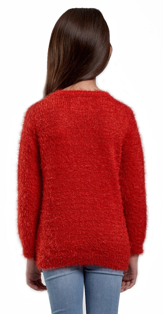 Christmas Jumper Kids Girls Cute Bull Dog Xmas Knit Sweater Pullover Red