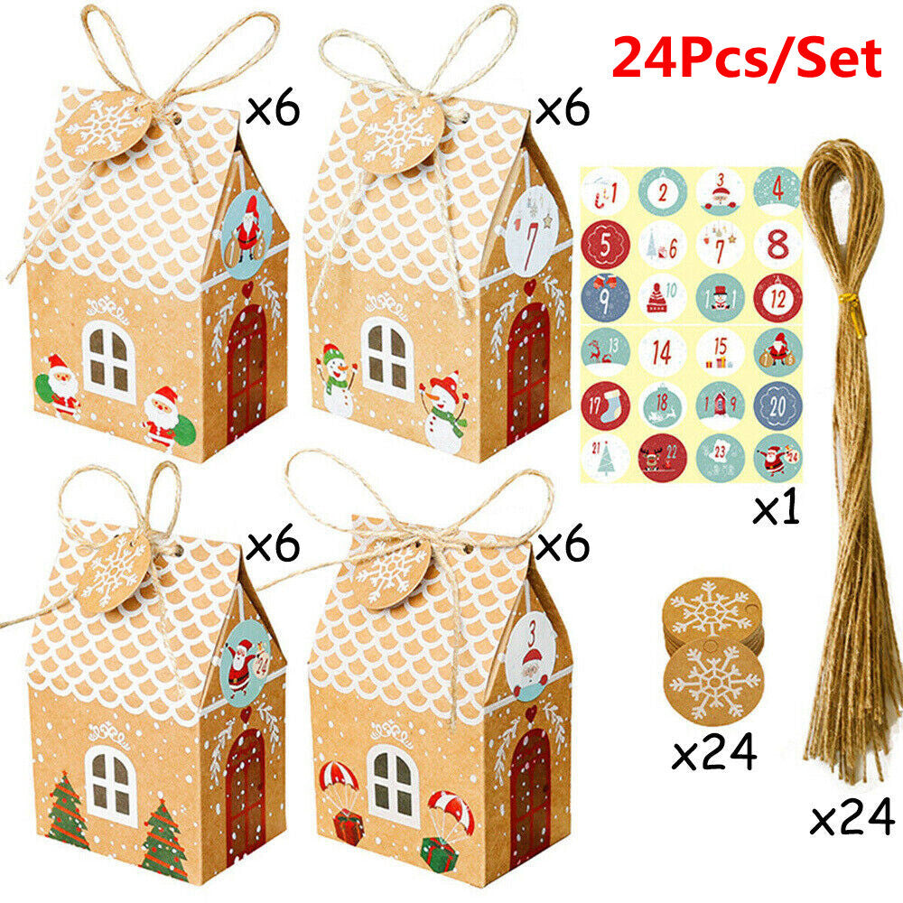 24Pcs Christmas Candy Gift Bags Xmas Cookie Packaging Party Boxes Sweets Box UK