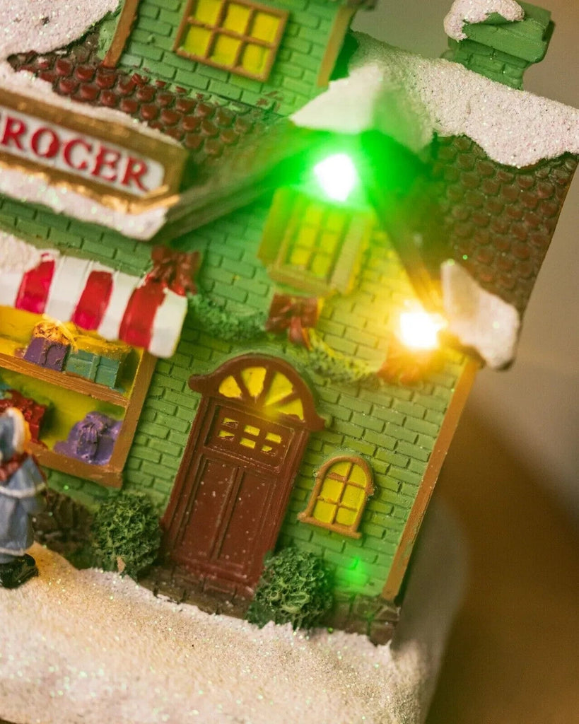 Christmas Village Scene Decoration Ornament LED Grocer Light up Xmas Home Decor