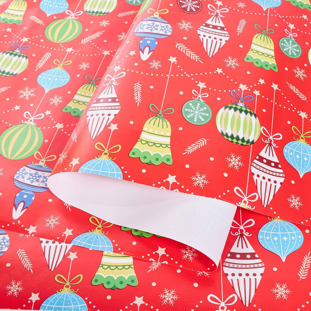 Christmas Wrapping Paper Roll,43Cm*12M Christmas Elements Collection Paper for Xmas Present (Red)