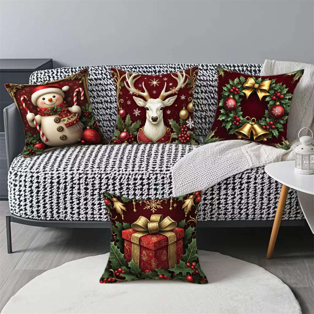 UK Red Merry Christmas Velvet Cushion Cover Xmas Pillow Case Sofa Home Decor 18"