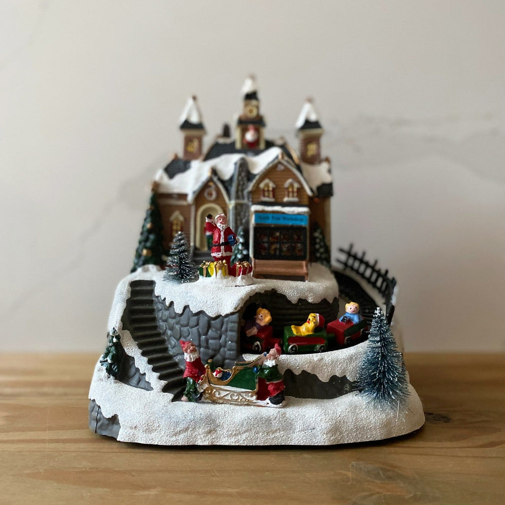 Christmas Village Scene Decoration Ornament with LED Lights Moving Train & Sound