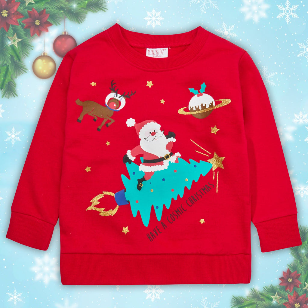 Childrens Kids Boys Girls Christmas Xmas Jumper Sweatshirt Sweater Glitter Warm