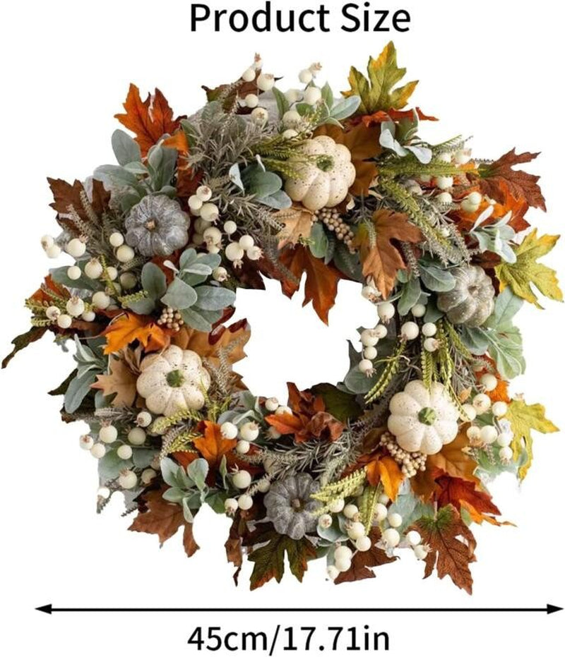 45CM Fall Wreath for Front Door Maple Leaf Pumpkin Wreath Thanksgiving Autumn