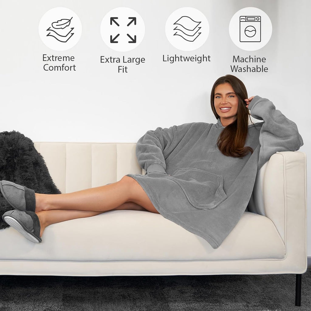 Hoodie Blanket, Mothers Day Gifts Ultra Soft Sherpa Fleece Warm Comfy Cosy Oversized Wearable Giant Sweatshirt Throw for Women Girls Adults Men Boys Kids Big Pocket - One Size