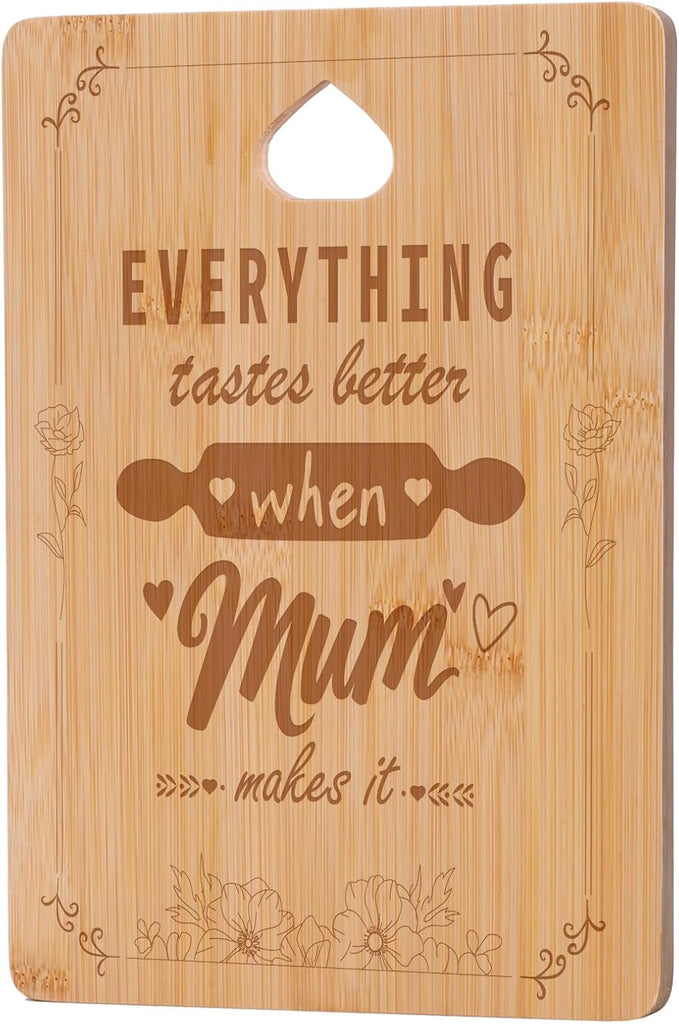 Handmade Engraved Bamboo Cutting Board - Best Gifts for Mum on Birthday, Mothers Day, Christmas from Daughter Son - Kitchen Gift with Love
