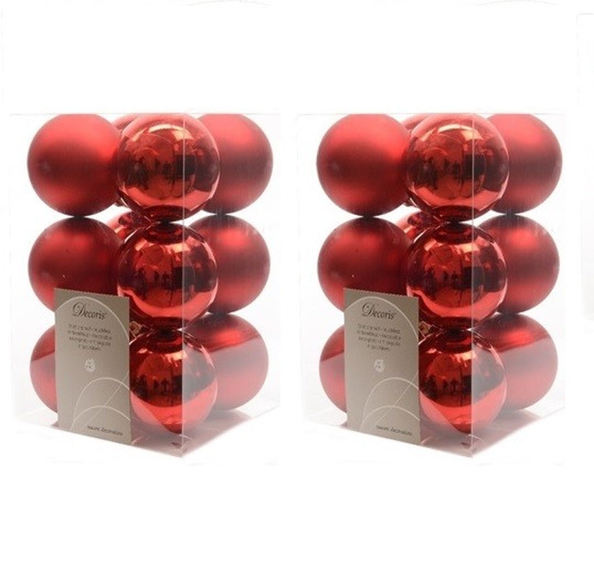 24 Red Christmas Baubles Shatterproof Luxury Tree Decorations 6Cm Christmas Red
