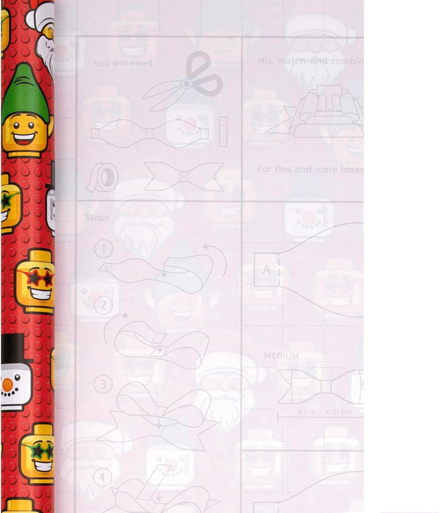 Wrapping Paper, Roll Wrap, Pack of 3, LEGO, LEGO Heads, Christmas, Santa, Snowman, Elf, Red, 4M Each
