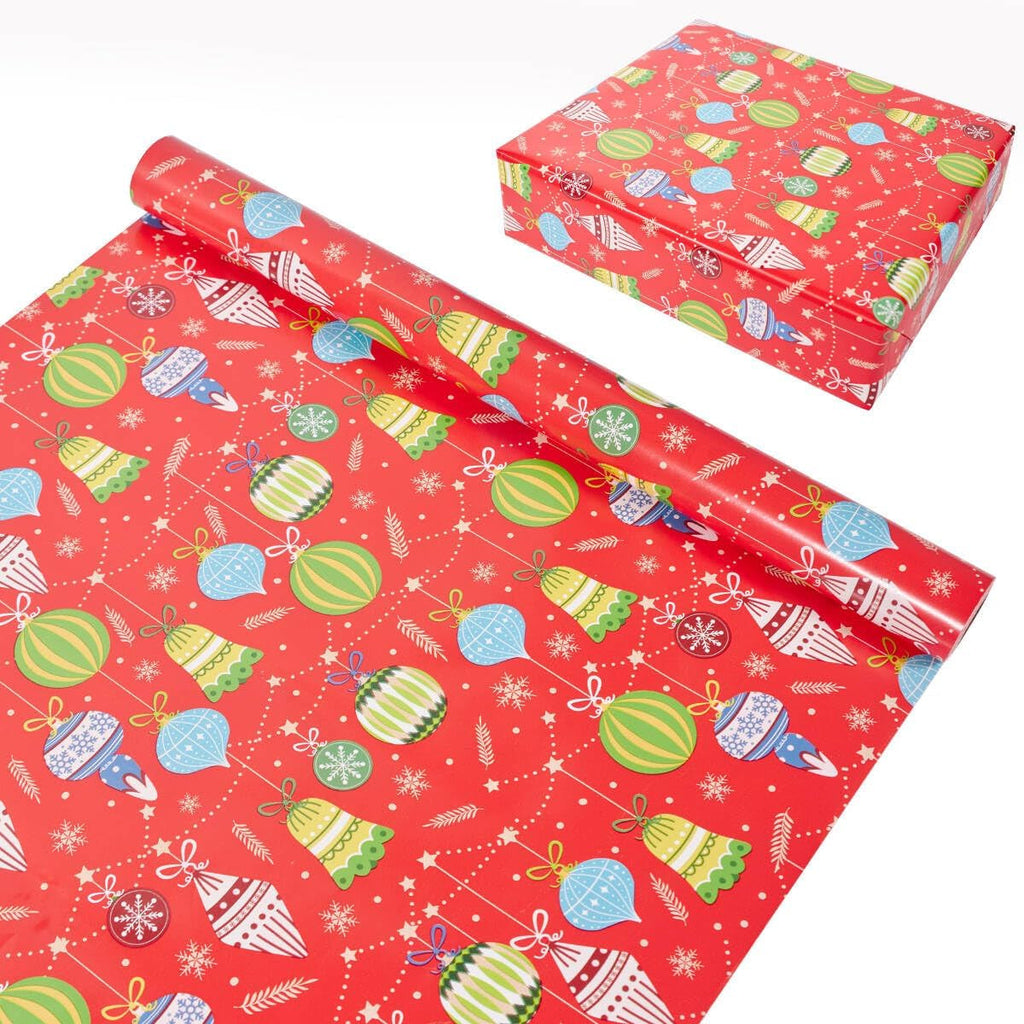 Christmas Wrapping Paper Roll,43Cm*12M Christmas Elements Collection Paper for Xmas Present (Red)