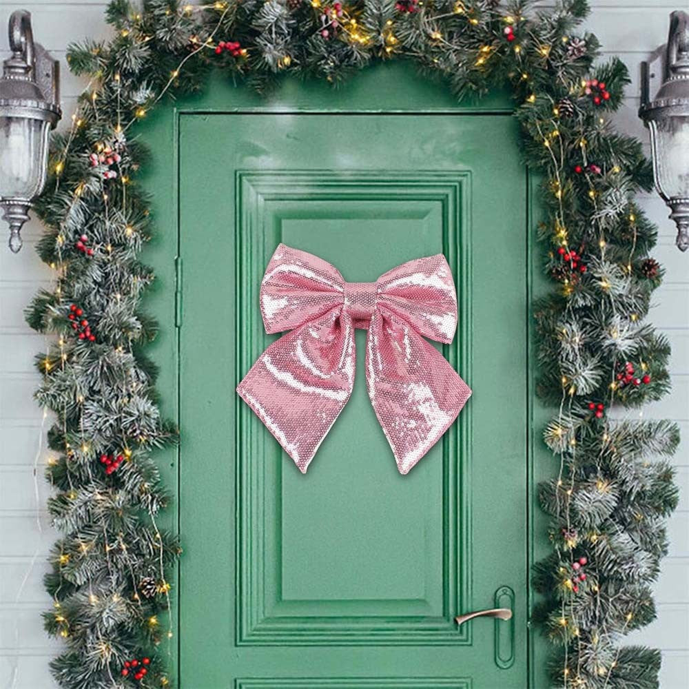 Large Glitter Christmas Bow Elegant Bowknot Ornaments Christmas Tree Decorations
