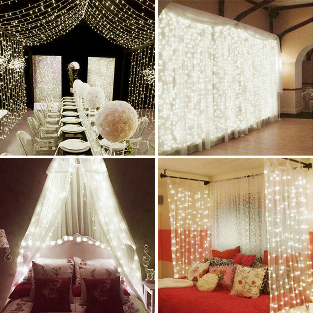 Christmas Curtain Lights Fairy Waterproof Indoor/Outdoor Wedding Plastic Cable
