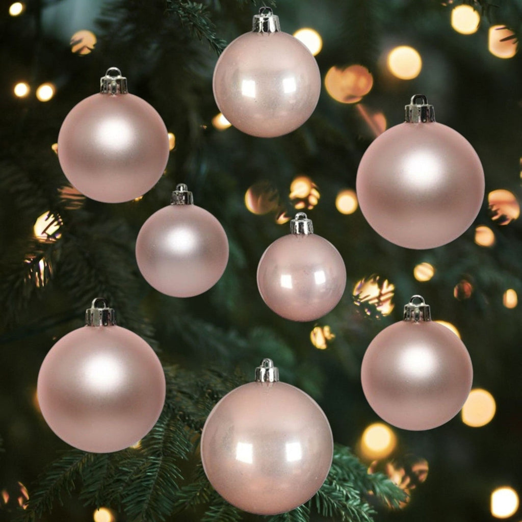 30 Blush Pink Christmas Tree Baubles Shatterproof Hanging Decoration 4Cm 5Cm 6Cm