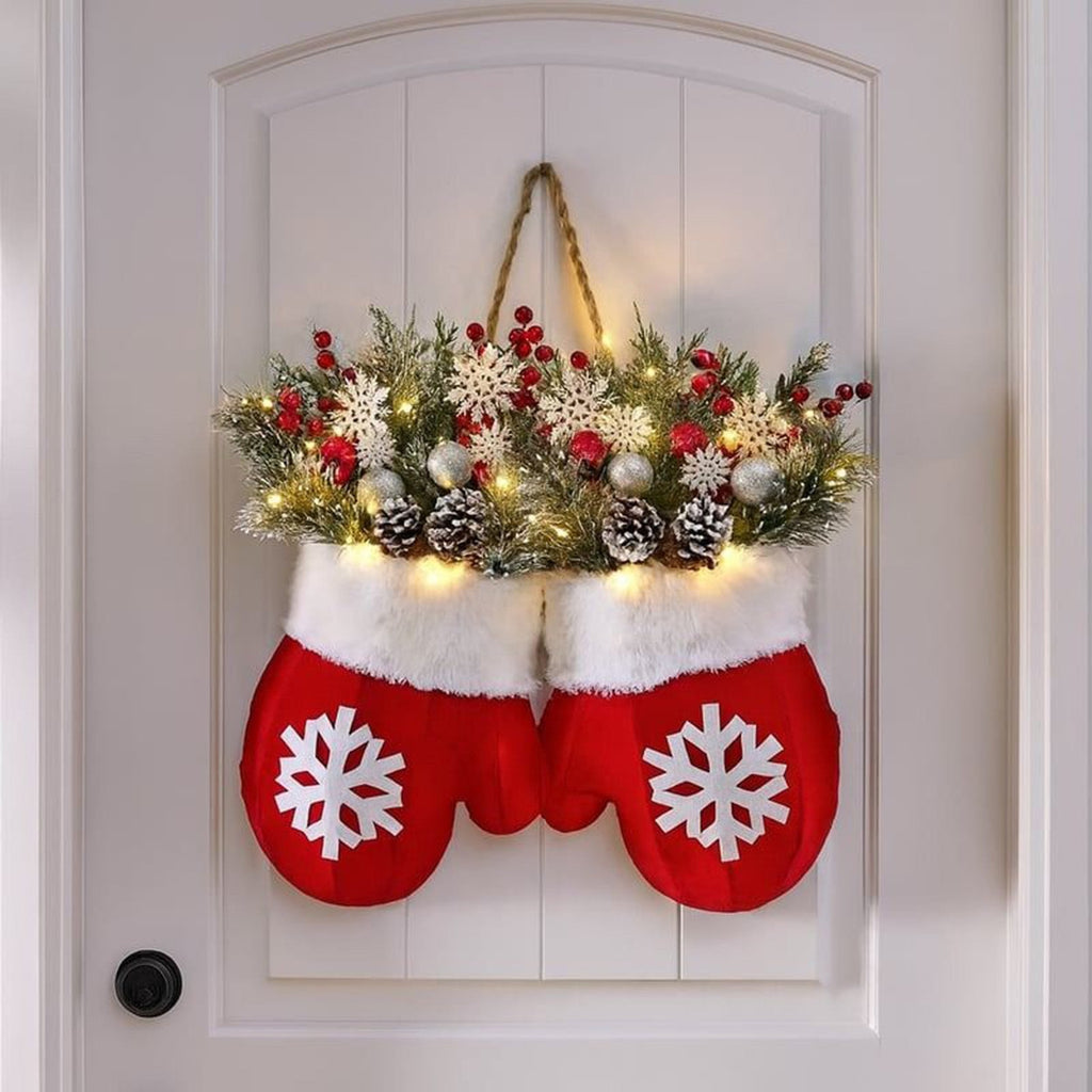 Christmas Wreath Indoor Christmas Mitten Wreath with LED Lights