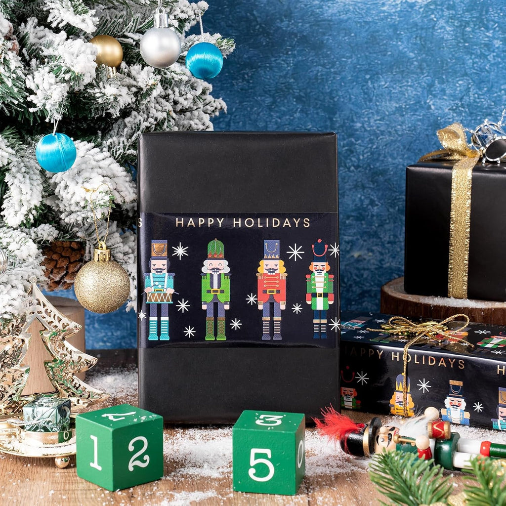 Reversible Nutcracker Christmas Wrapping Paper - Mini Roll - 43.2Cm X 10M - Foil Black Nutcracker Wrapping Paper for Christmas, Party Celebration