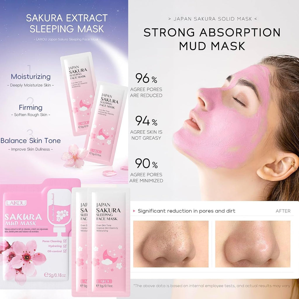 Sakura Skin Care Sets & Kits, Girls Pamper Set, Face Care Sets for Women, 20PCS Teenage Girls Gifts - Cleanser, Serum, Eye Cream, Face Cream, Hand Cream, Sleeping Mask, Mud Mask - Japanese Skincare