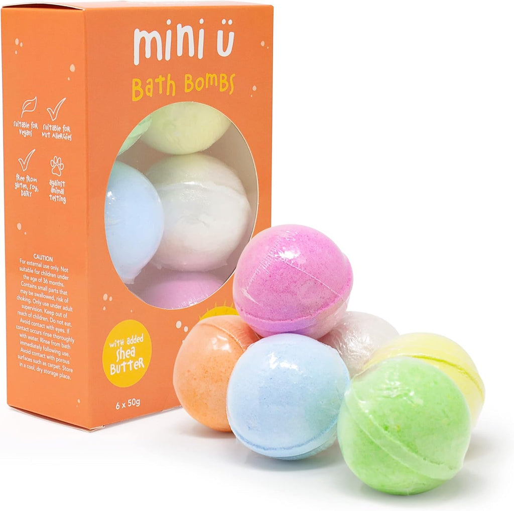 Kids Bath Bombs with Toys inside - Shea Butter Infused Bath Bombs for Kids with Kiwi, Blueberry, Melon, Vanilla, Mango, & Banana Scents - Set of 6
