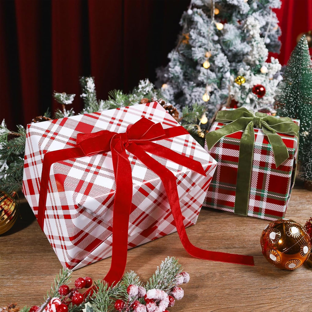 Reversible Christmas Wrapping Paper Roll, Classic Red & White Plaid Gift Wrap for Christmas, Holiday, Winter Party, 43Cm X 10M