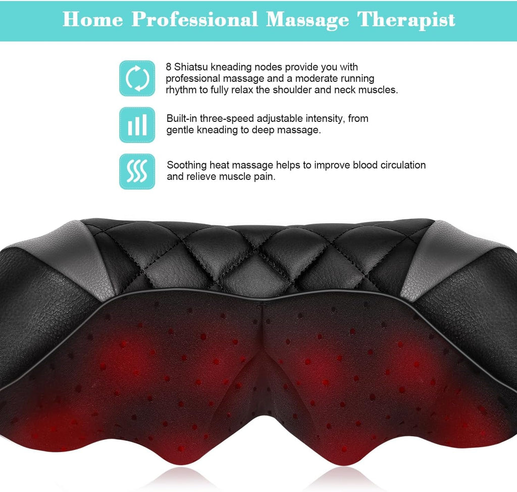 Shiatsu Back Shouder and Neck Massager with Heat - Gifts for Women/Men/Mum/Dad - Electric Deep Tissue 4D Kneading Massager for Back, Neck and Shouer Pain Relief, Use at Home, Office, Car