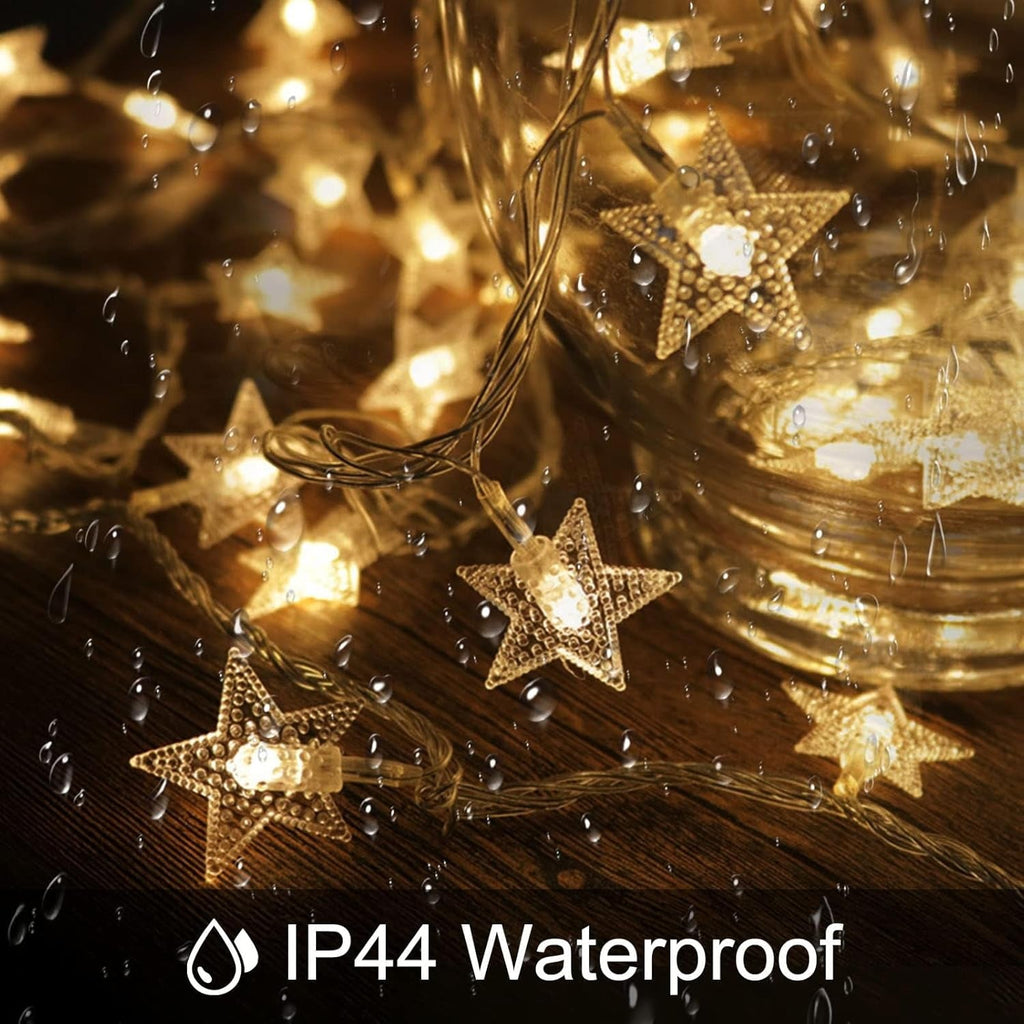 Plug in LED String Lights, Mains Powered 100 LED Star Christmas Lights with Remo