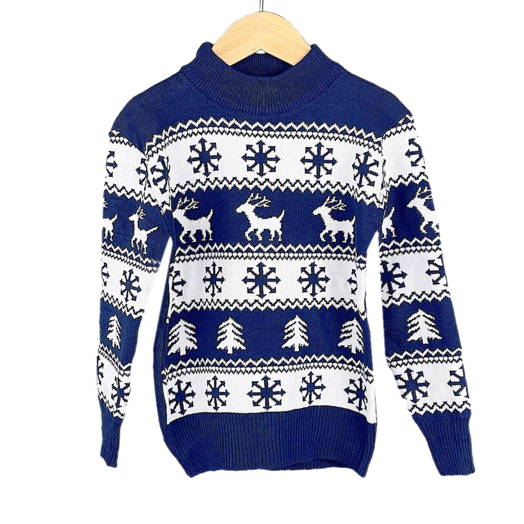 Kids Christmas Jumper Xmas Girls Boys Retro Red Aztec Reindeer Winter Sweater
