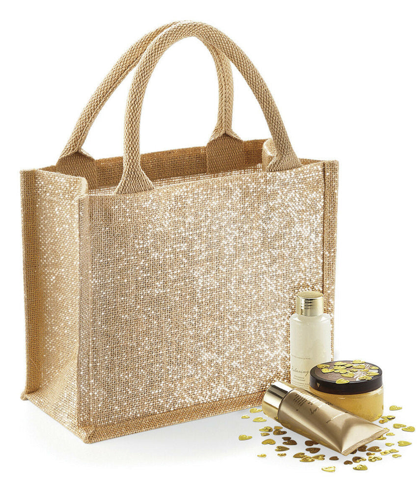 Small Hessian Jute Gift Bag Gold Shimmer Birthday Christmas Present Carry Bags