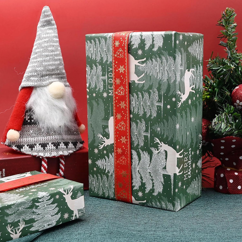3 Rolls 43Cm * 3M Christmas Wrapping Paper, Xmas Wrapping Paper Rolls,  Recyclable Wrapping Paper Green for Festival Xmas Decoration