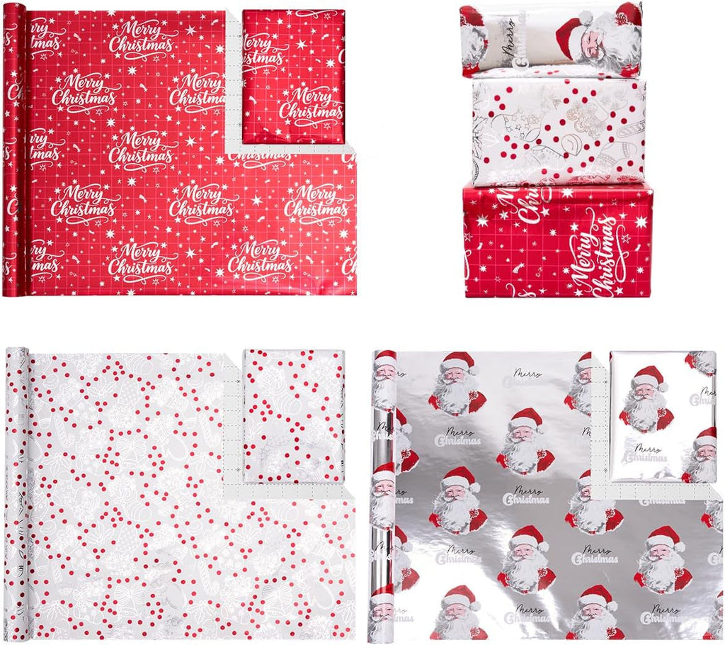 3 Rolls Gift Wrapping Paper for Christmas : 43Cm X 3M Red White Metallic Glitter Foil Wrapping Paper, for Christmas, Birthday, Wedding, Party, Festival Gift Wrap