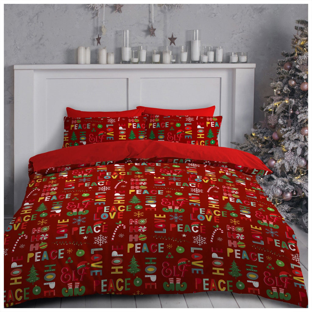 Christmas Duvet Cover Teddy Bedding Reversible Quilt Set Single Double Size UK
