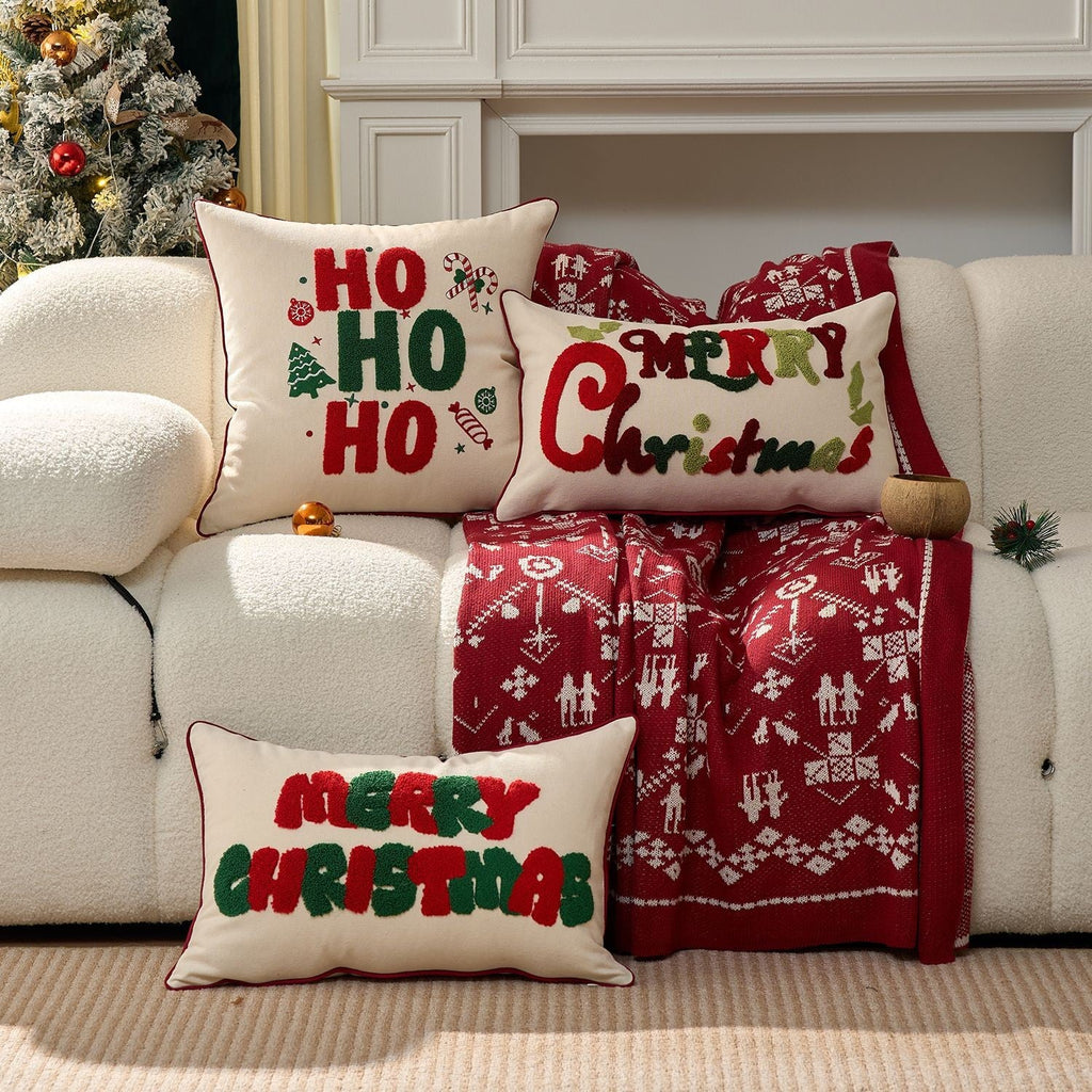 UK Plush Christmas Embroidery Cushion Cover Xmas Luxury Pillow Case Home Decor