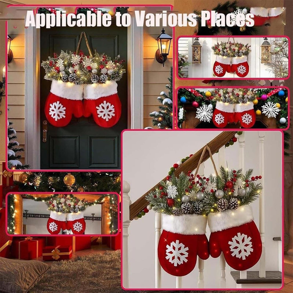 Christmas Wreath Indoor Christmas Mitten Wreath with LED Lights