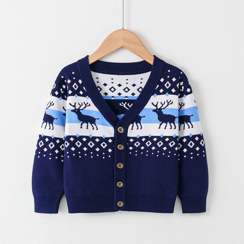 Boys Girls Christmas Elk Sweaters Kids Winter Cardigans Knit Jumper Casual Tops