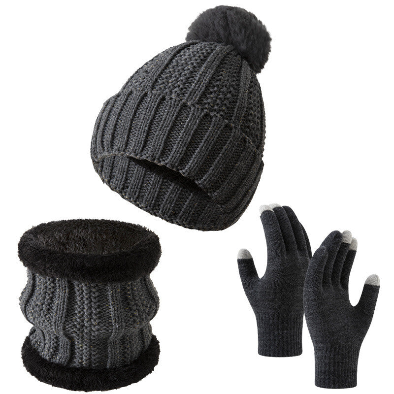 Womens Girls Thick Knit Hat Scarf and Touchscreen Gloves Set Knitted Winter Gift