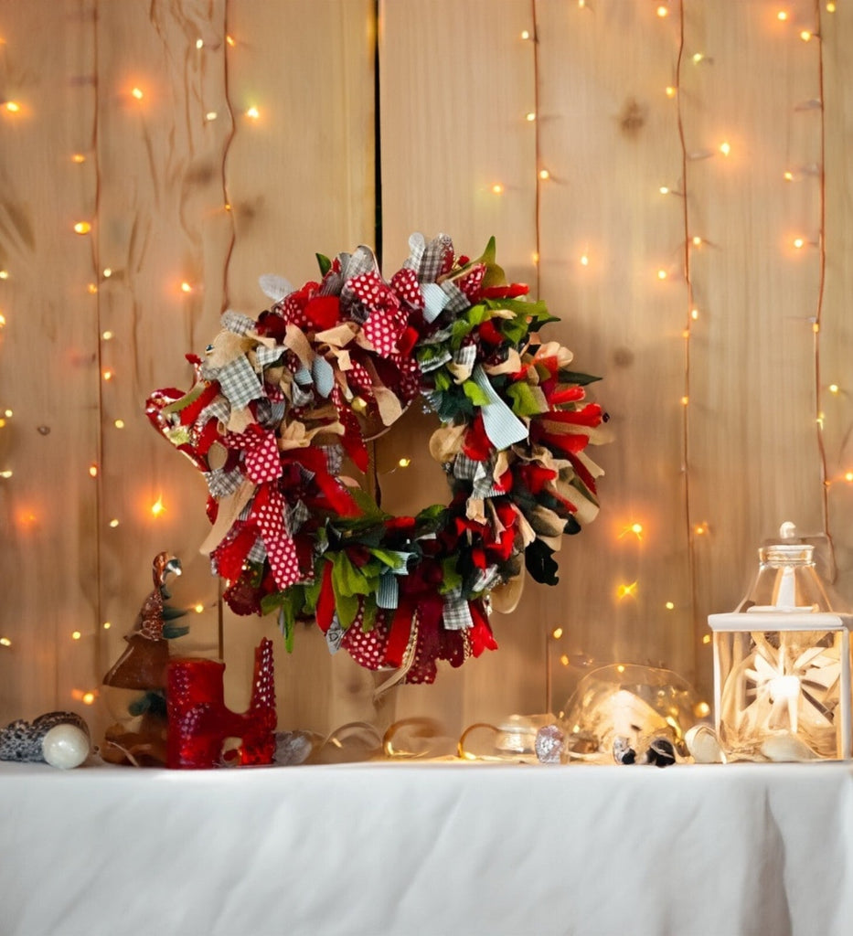 Christmas Wreath Multi Colour Recycled Fabric Wreaths round 30 Cm X 30 Cm