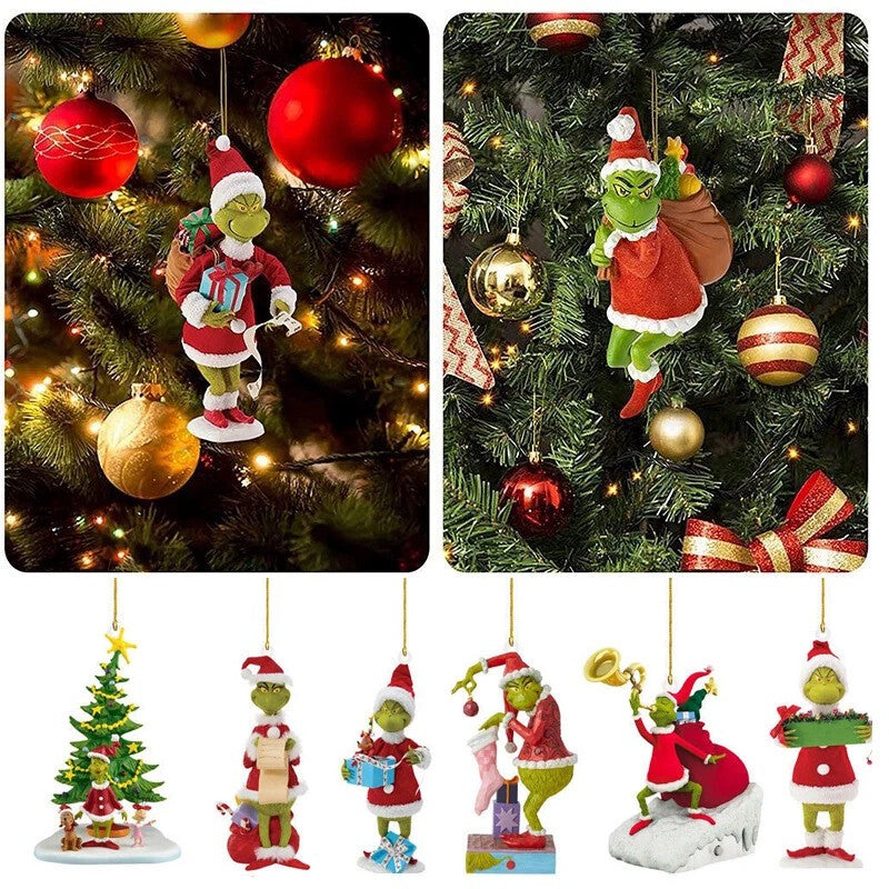 2D Flat Merry Christmas Grinch Ornament Xmas Tree Hanging Figure Decor Pendants