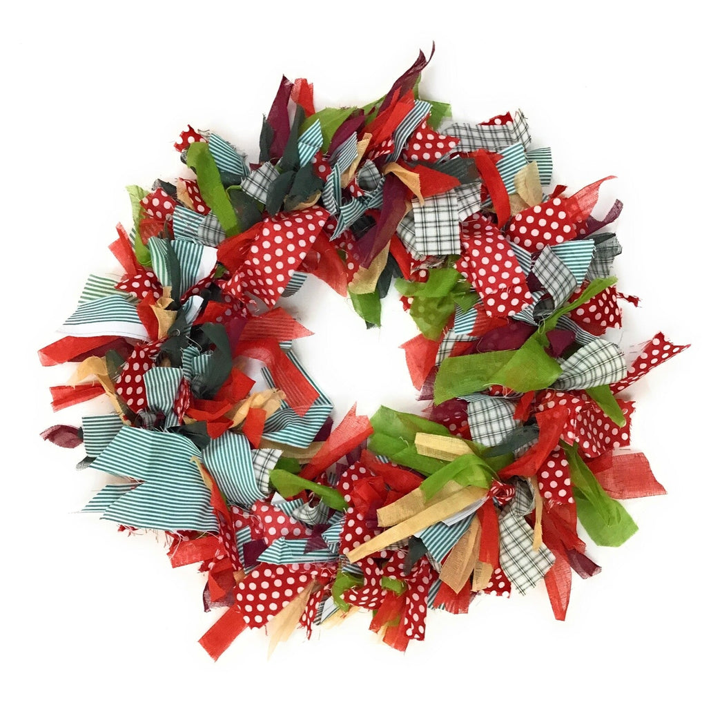 Christmas Wreath Multi Colour Recycled Fabric Wreaths round 30 Cm X 30 Cm